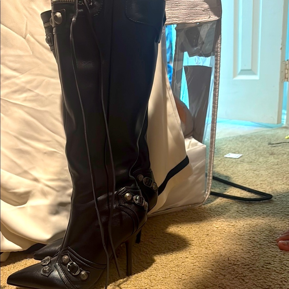 Black Leather Knee-High Boots